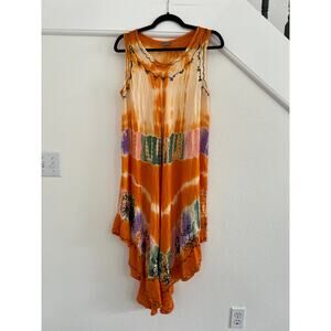 SOL Clothing Orange Embroidered Tie Dye Dress Womens One Size Hippie Boho Retro